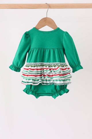 Green christmas tree bow applique ruffle bubble