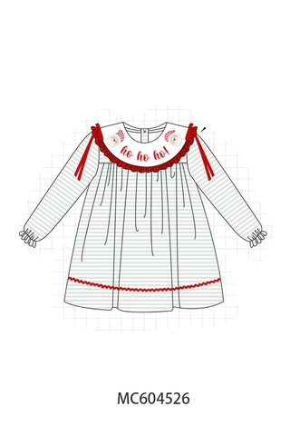Sage santa applique gingham ruffle stripe dress