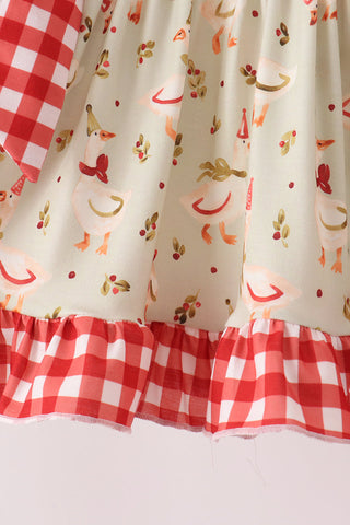 Goose embroidery ruffle gingham bloomer set