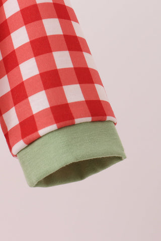Red goose embroidery gingham romper