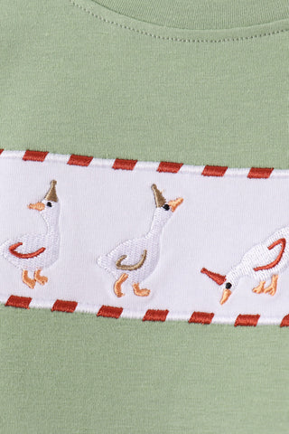 Sage goose embroidery gingham pants set