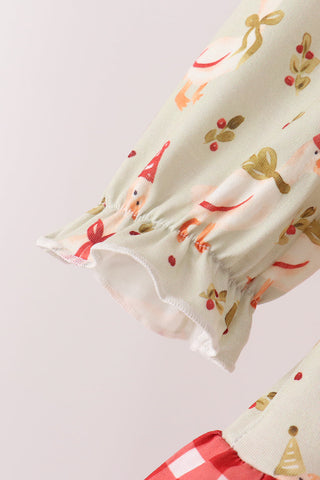 Goose embroidery ruffle gingham pants set