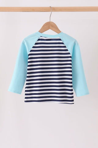 Blue train embroidery stripe top