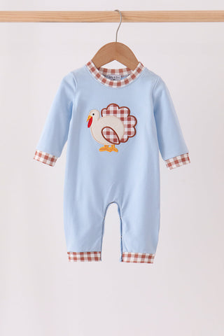 Blue turkey applique romper