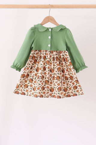 Green pumpkin turkey smocked dress