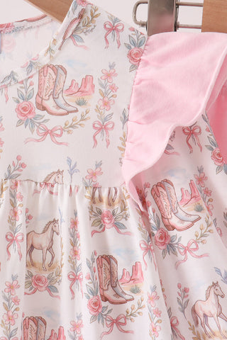 Pink horse ruffle pants set