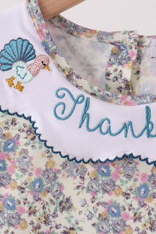 Blue turkey embroidery dress
