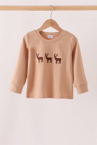 Brown deer embroidery top