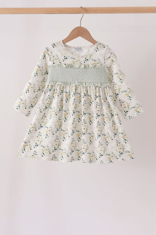 Sage floral smocked ruffle dress
