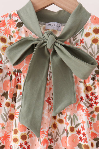 Green floral bow pants set