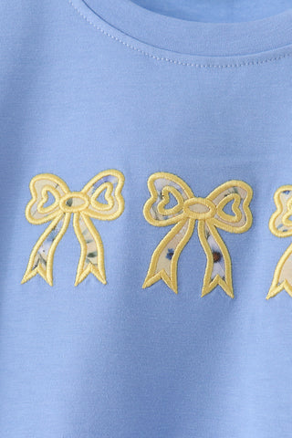 Yellow Floral Bow Applique Pants Set