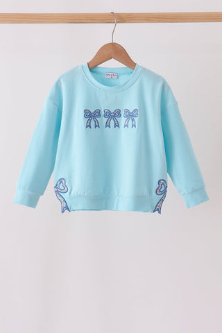 Blue Floral Bow Applique Top