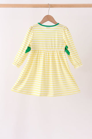 Green Farm Cow Embroidery Stripe  Dress
