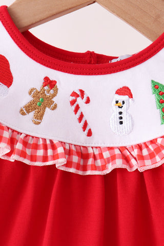 Red Holly Jolly Embroidery Ruffle Bloomer Set