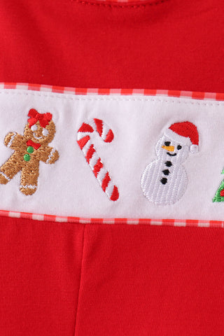 Red Holly Jolly Embroidery Ruffle Jumpsuit