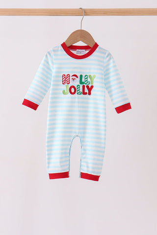 Blue Stripe Holly Jolly Romper