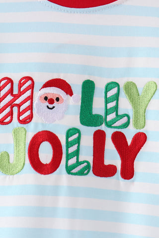 Blue Stripe Holly Jolly Romper