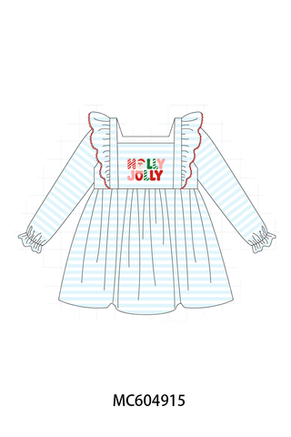 Blue Stripe Holly Jolly Ruffle Dress