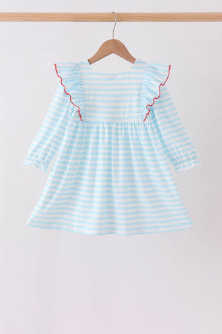 Blue Stripe Holly Jolly Ruffle Dress