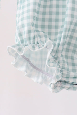 Sage Turkey Embroidery Ruffle Gingham Bubble