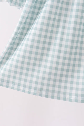 Sage Turkey Embroidery Gingham Ruffle Dress