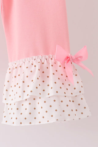 Pink Gingerbread Embroidery Ruffle Pants Set