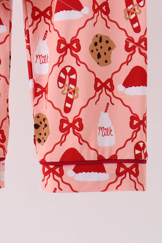 Pink Candy Cane Bow Ruffle Bamboo Mom&me Pajama Set