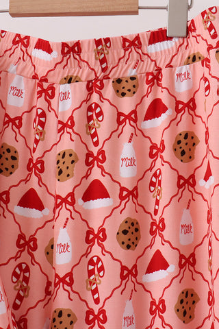 Pink Candy Cane Bow Ruffle Bamboo Mom&me Pajama Set