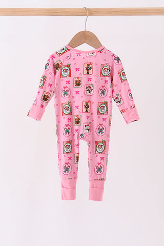 Pink Snowman Ruffle Bamboo Romper