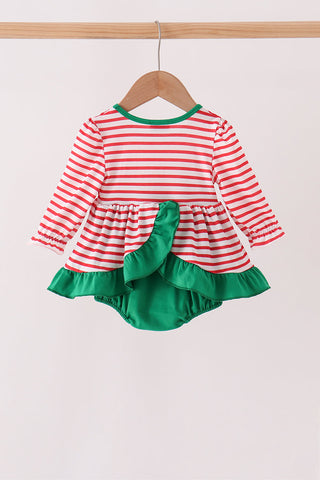 Red Nutcracker Embroidery Stripe Ruffle Bubble