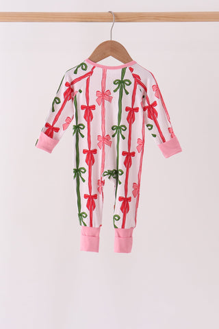 Pink Bow Zip Bamboo Romper