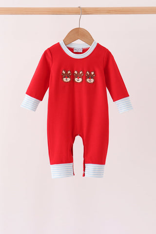 Red Reindeer French Knot Romper