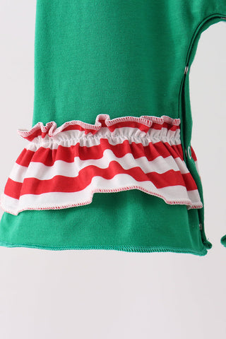 Green Reindeer French Knot Ruffle Romper