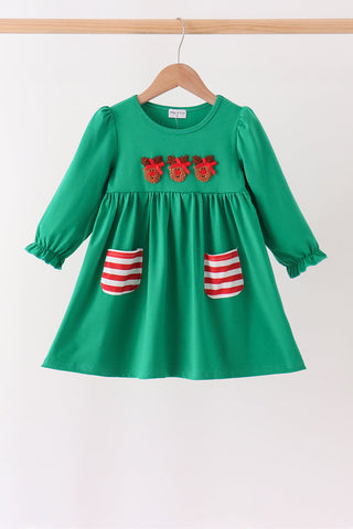 Green Reindeer French Knot Dress