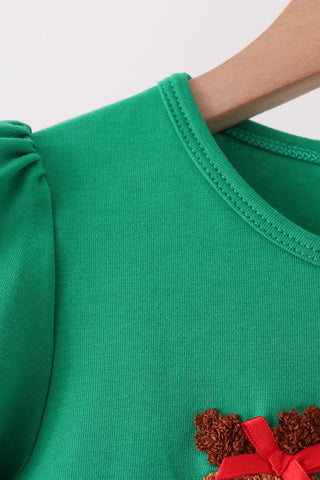 Green Reindeer French Knot Dress
