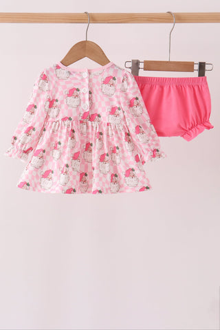 Pink Santa French Knot Ruffle Bloomer Set