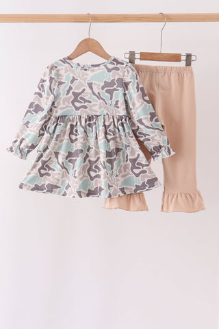 Hunting Deer Embroidery Ruffle Pants Set