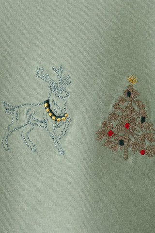 Sage Christmas Embroidery Pants Set