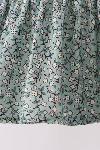Green Farm Floral Embroidery Ruffle Pants Set