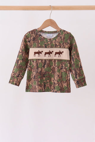 Camouflage Moose Embroidery Top