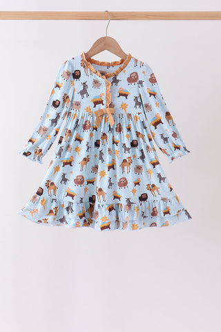 Blue Nativity Ruffle Bamboo Dress