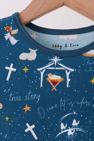 Navy Nativity Bamboo Pants Set
