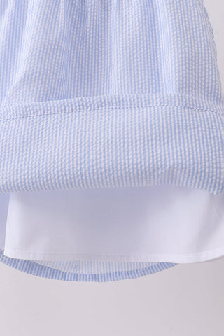 Blue stripe bow fireworks embroidery ruffle dress