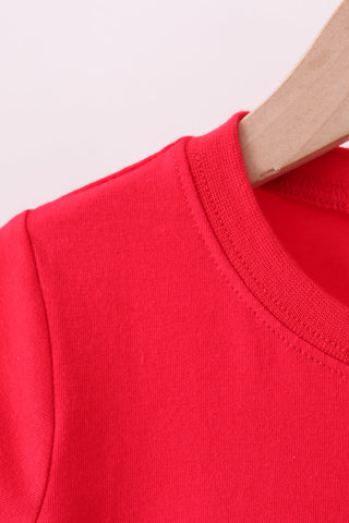 Red flag fireworks embroidery top