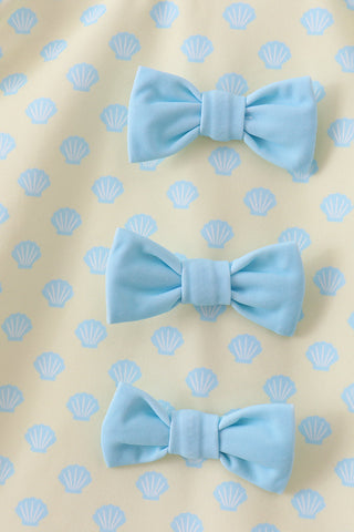 Yellow shell print bow ruffle swimsuit