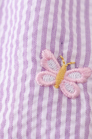 Purple seersucker butterfly embroidery ruffle bubble