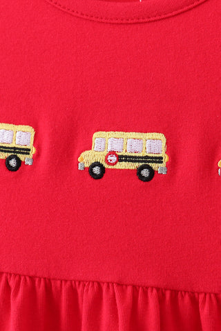 Red School bus Smocked Ruffle Shorts set