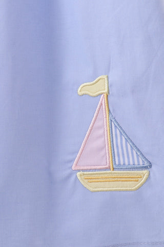 Blue Sailboat Embroidered Dress