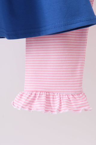 Royal blue puppy pumpkin embroidery pants set