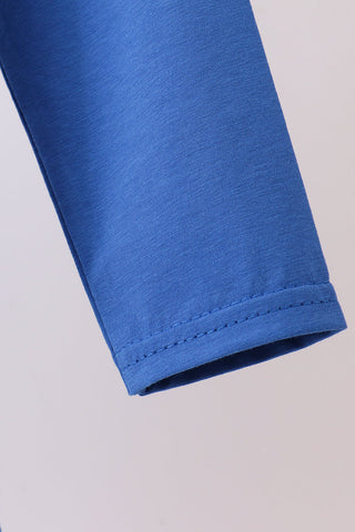 Royal blue puppy pumpkin embroidery top